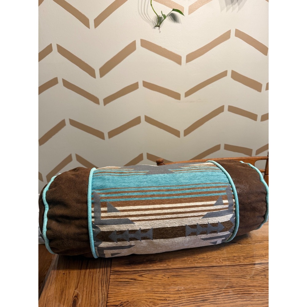 Carstens Bolster Pillow Unisex OS Brown Turquoise Southwestern Faux Suede Lodge